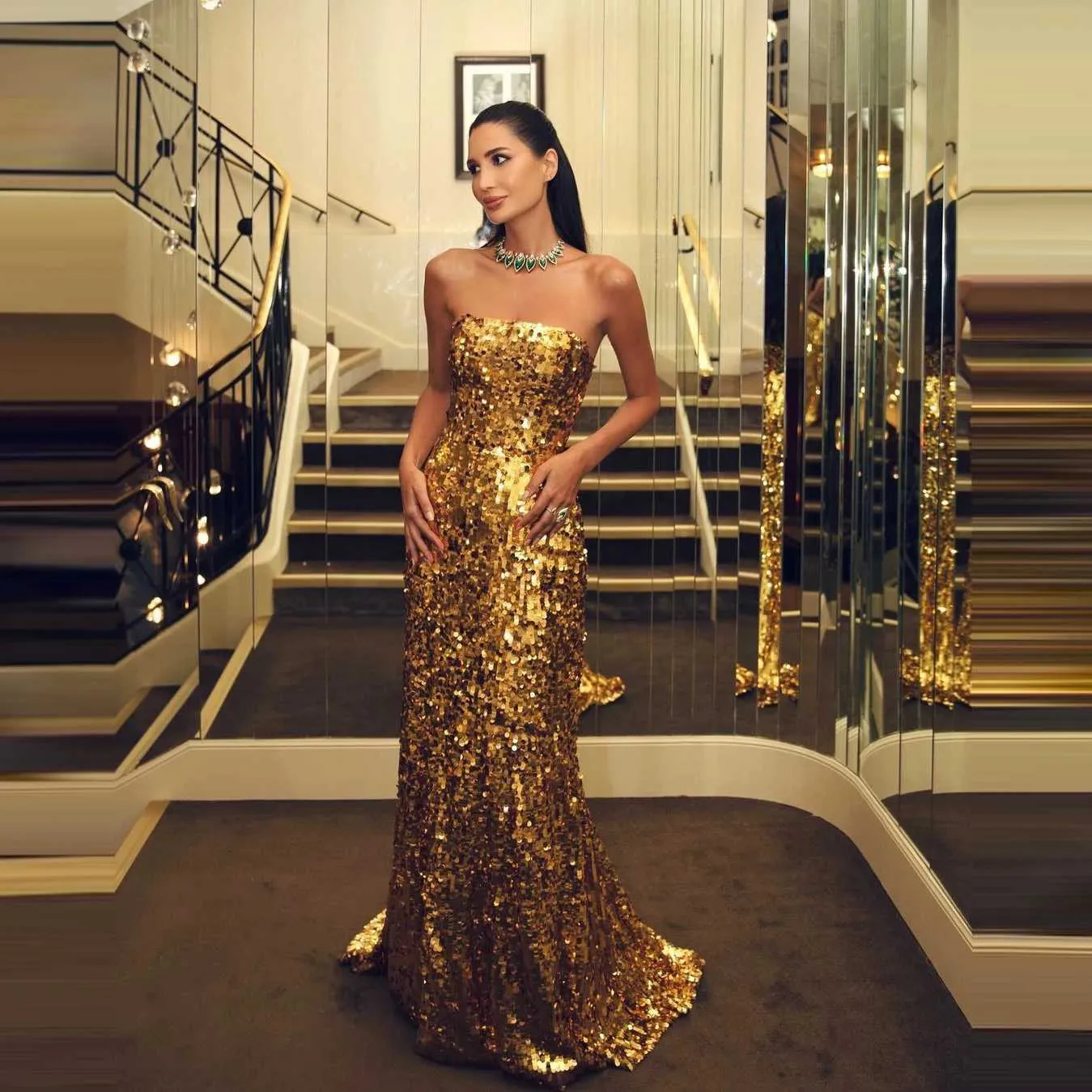 Gold sequin strapless dress shop