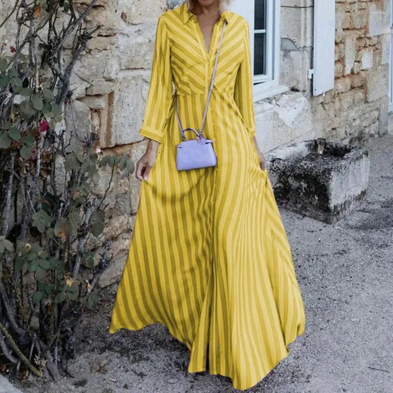 Casual Striped Print maxi dress for Women - Long Sleeves, A-line, Loose Hem, Contrast Color, Single-breasted, Spring/Fall Patchwork Casual Striped Print maxi dress for Women - Long Sleeves, A-line, Loose Hem, Contrast Color, Single-breasted, Spring/Fall Patchwork