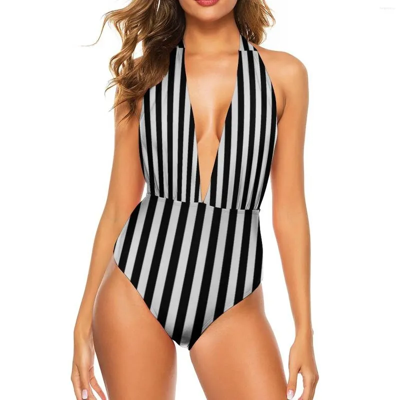 Black and white vertical striped one piece swimsuit shop