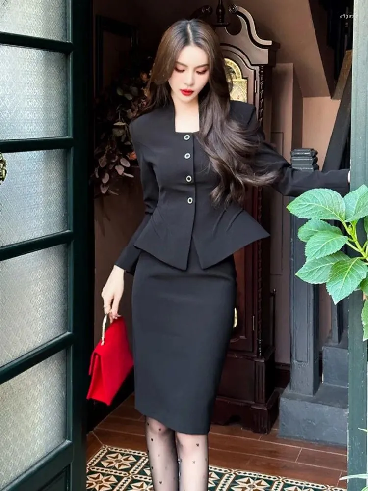 Work Dresses Autumn Business Suit Skirt Women Jacket Top High Waist Pencil Skirts Casual Office 2 Pieces Set