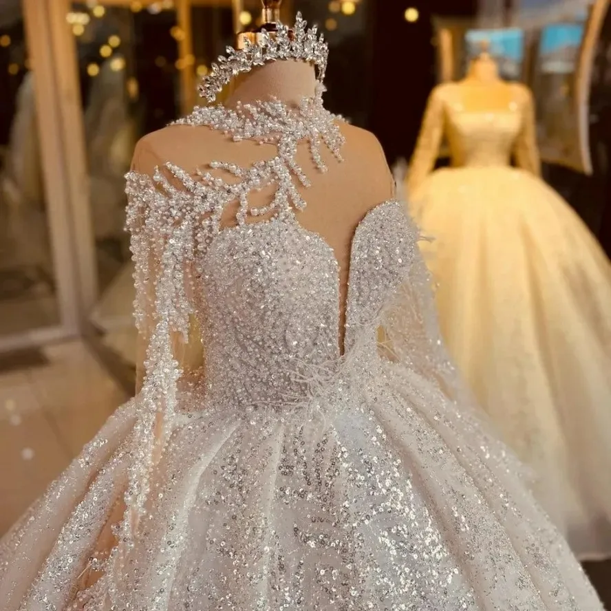 Vestido de noiva brilhante 2024 vestido de esferas brilho perolas pesadas micangas longas vestidos de noiva princesa vestidos de noiva