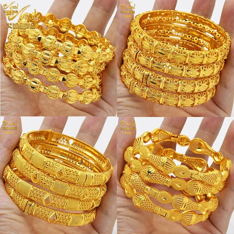Aniid Luxury Dubai Gold Farbwämmer für Frauen 24K Gold plattiert indische afrikanische Armbänder Charme Hochzeit äthiopisch arabischer Schmuck 240517
