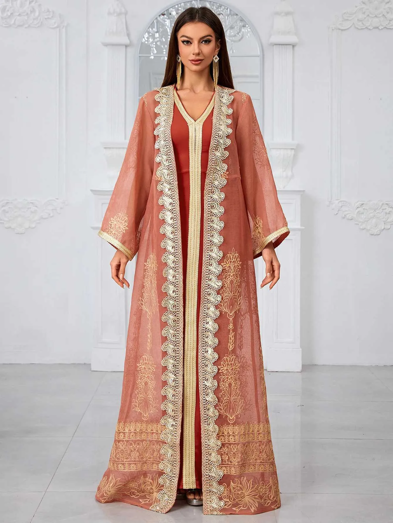 Runway Dresses YISIKADO Womens banquet evening dress V-neck printed long  sleeve two-piece set Middle Eastern formal attire from Dhgate Runway Dresses  - price 21.31