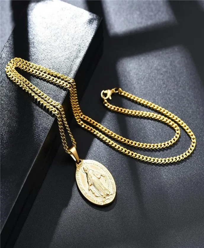 Modemenschen 18K Gold plattierte Jungfrau Maria Anhänger Halskette Mode Hip Jewelry Designer Link Kette Punk Männer Halsketten für Männer Frauen4348002