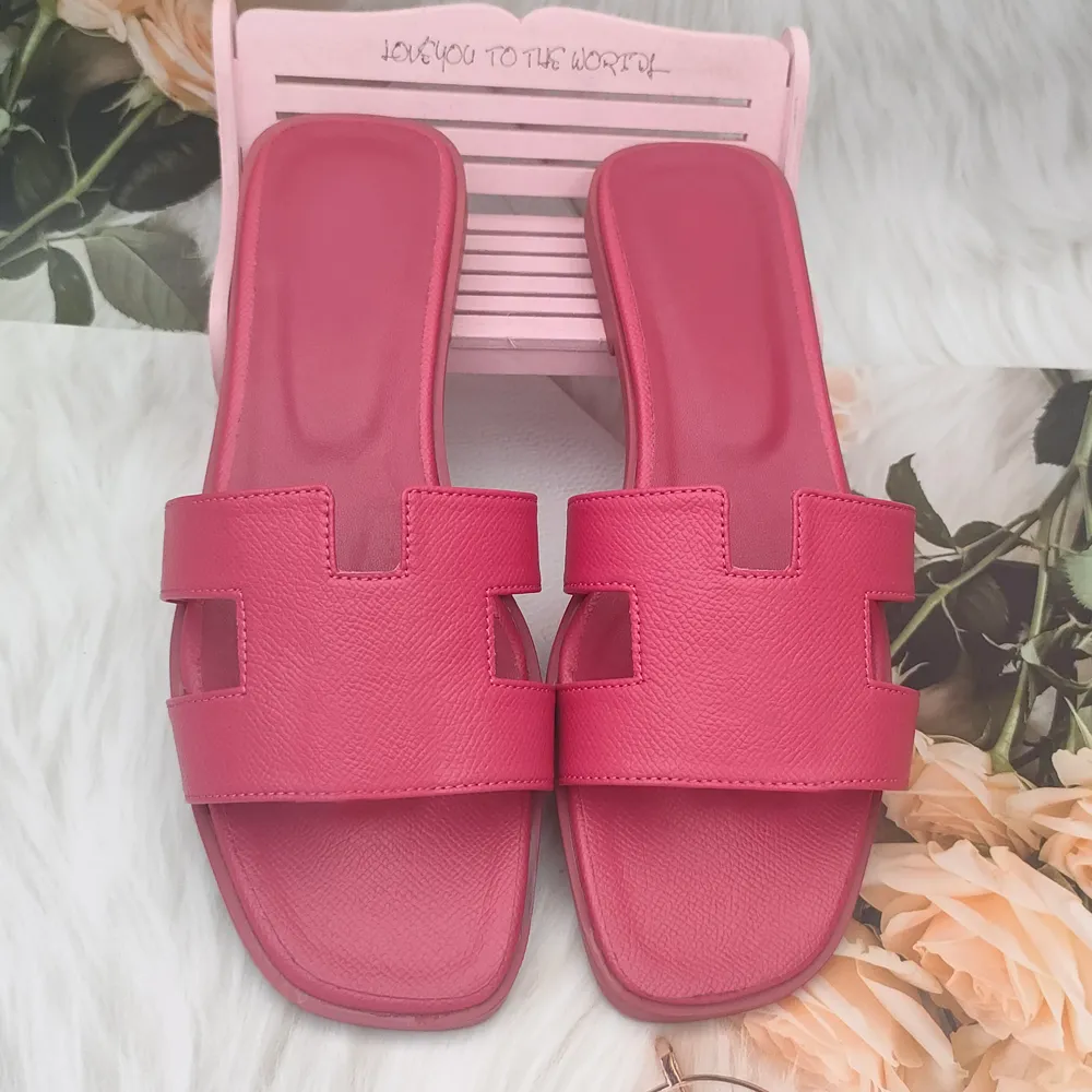 Designer Leather Slides H Sandals With Box Classic Flat Sandal For Men ...