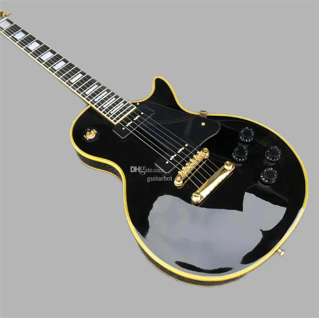 Black Custom Black Electric Guitar With Gold Hardware, P90 Pickup, Lulu, Ebony Fingers Custom