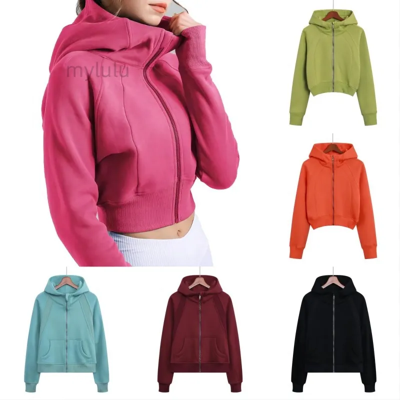 Womens Designer Hooded Pink Yoga Suit With Fleece Jacket Thick Long Sleeved Sweatshirt For Gym Outdoor Sports And Jogging From Mylulu 34.74 DHgate.Com