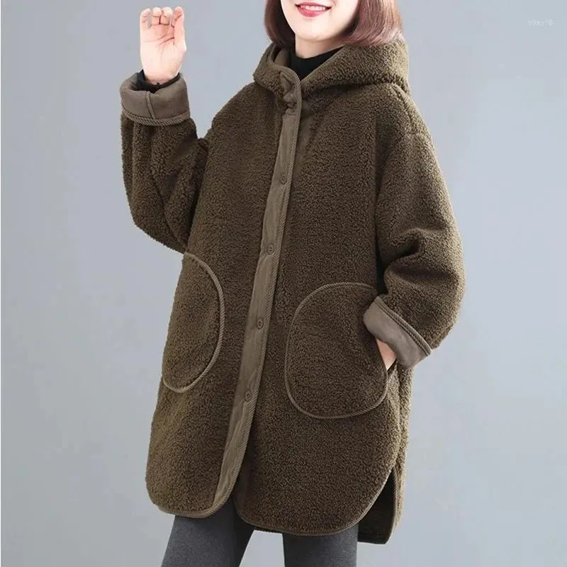 Женский мех 2024 Осенний и зимняя одежда корейская версия свободная густое толстое капюшон