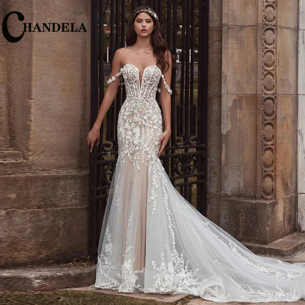 Chandelas Charming Mermaid Wedding Dress Floor-Length with Scoop Italian  Spaghetti Shoulder Straps and Floral Print Lace Decoration from Dhgate  Runway Dresses - price 276.12