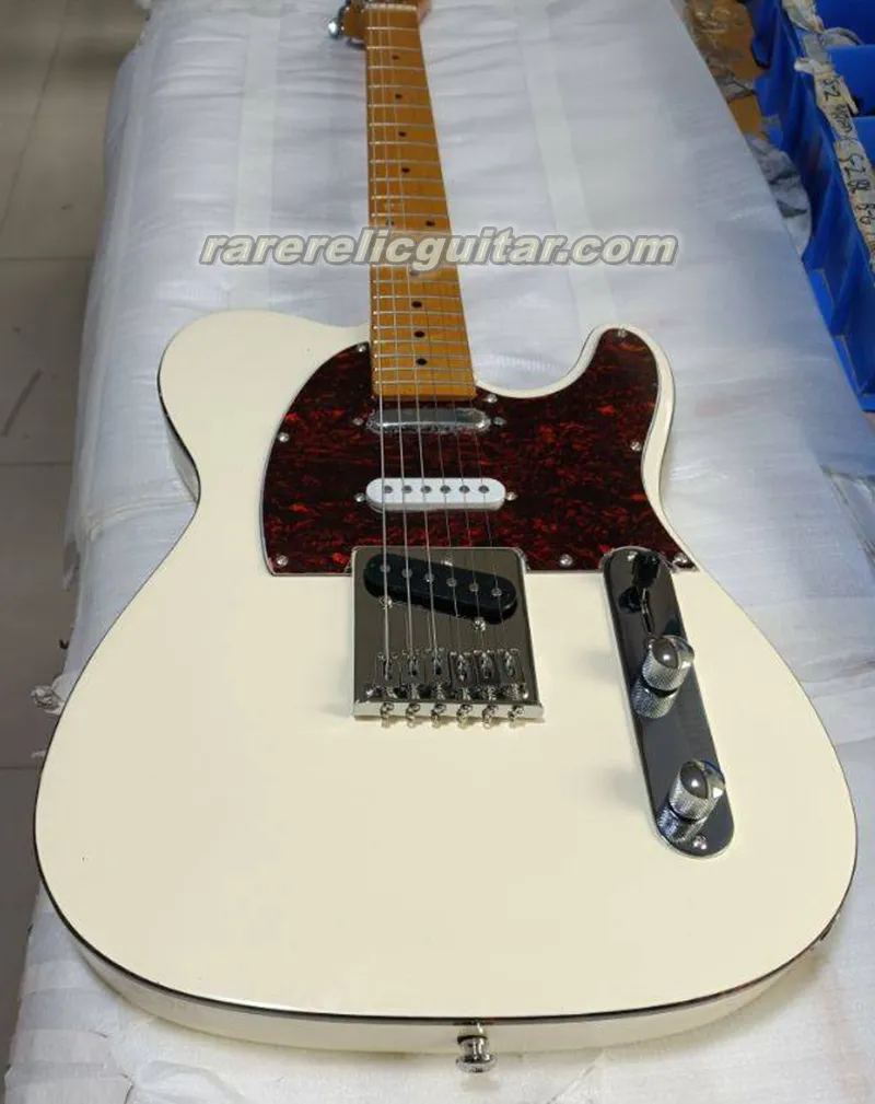 In Stock USA Deluxe Nashville Cream White Blonde Electric Guitar Abalone  Dot Inlay, Wine Red Turtle Pickguard & Body Binding SSS Pickups