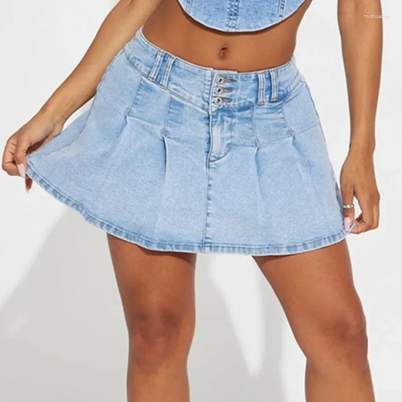 Light Blue Cotton High Waist Pleated Low Waisted Denim Skirt Denim Shorts Mini Fold Womens Summer Jeans For Parties And Clubs From Nvzhuangd 23.05 DHgate.Com