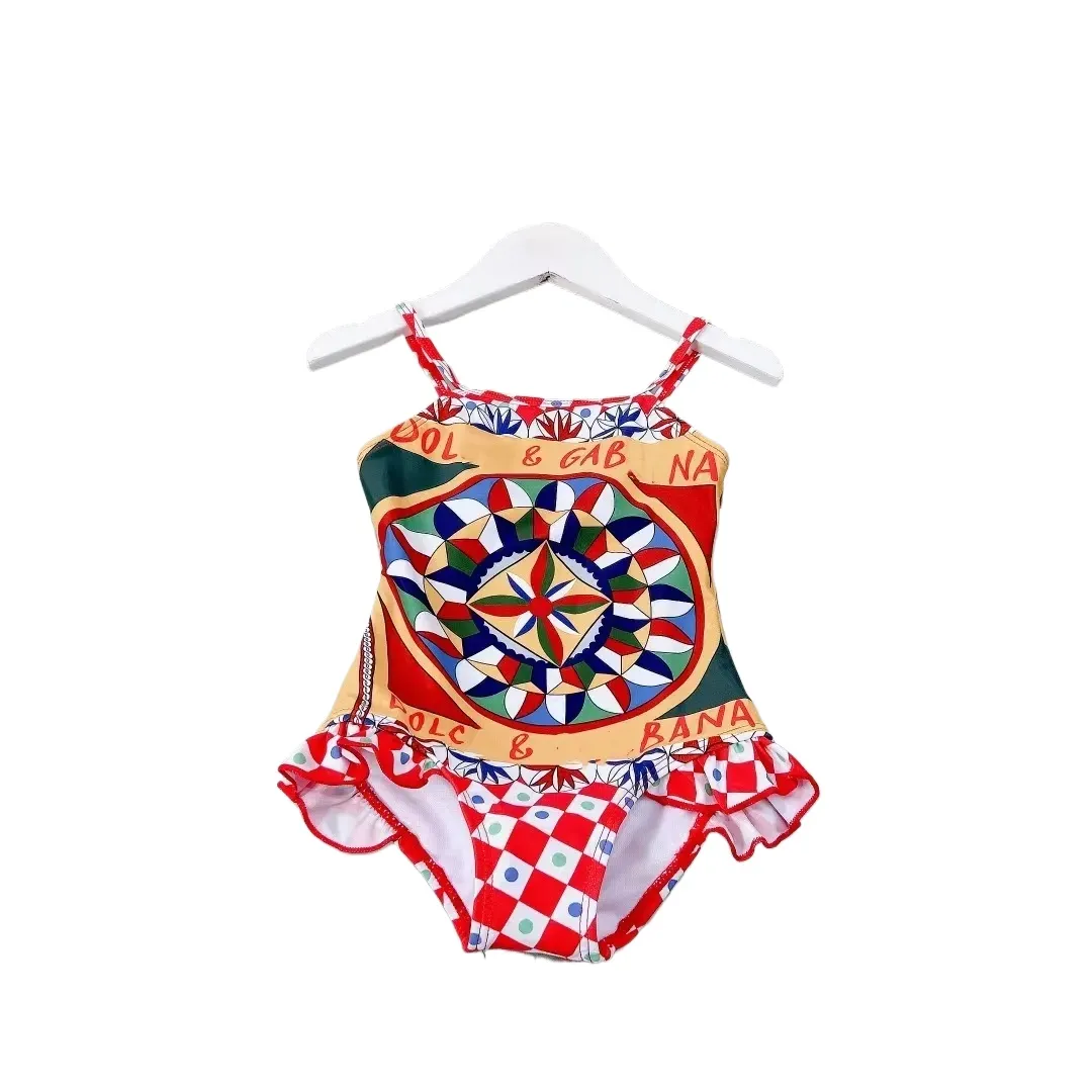 Kinderontwerper kleding meisje één-stuks zwempak baby badmode zomer logo print pure katoenen kinderen zwemkleding strand bikinis kinderen badkleding 1-15 leeftijden 4 stijlen