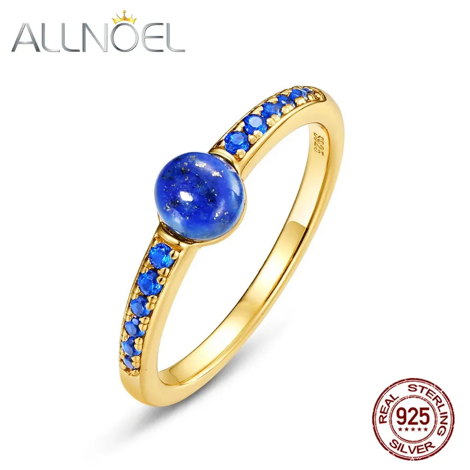 ALLNOEL 925 Sterling Silver Candy Style Rings for Women Blue Onyx Lapis Lazuli Turquoise Stone Gold Plated Vintage Fine Jewelry 240509