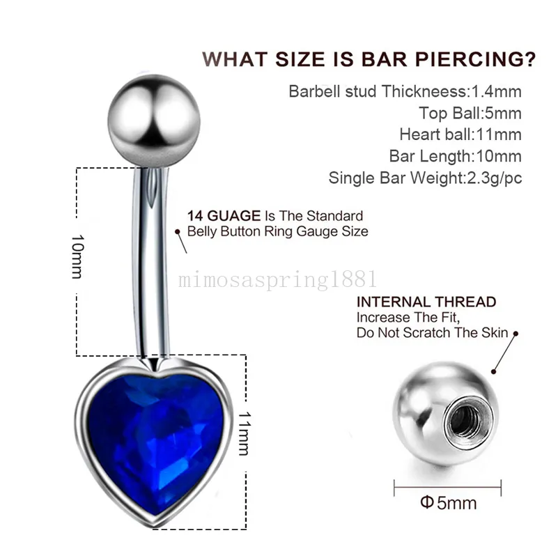 Anello di ventre del cuore zircone ombelico anello ombelico dell'ombelico bar piercing in acciaio chirurgico nombrigo ombligo donne sexy body gioielli