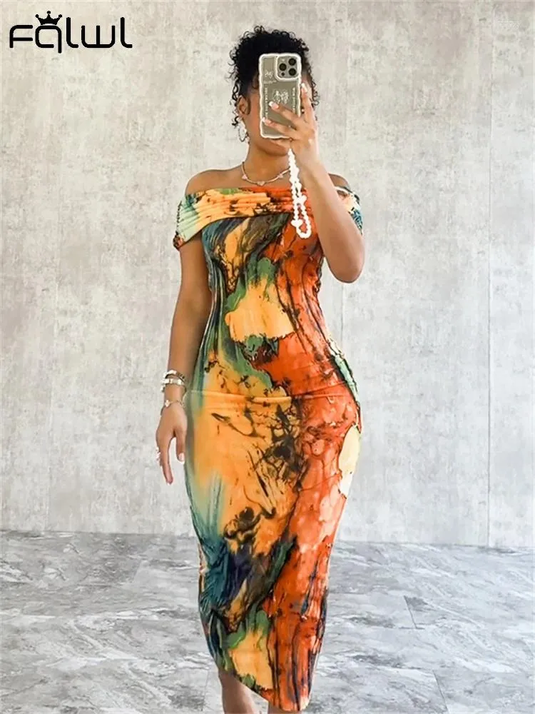 Summer Tie dye Maxi Dress Sexy Off shoulder Bodycon Beach Vacation Dress