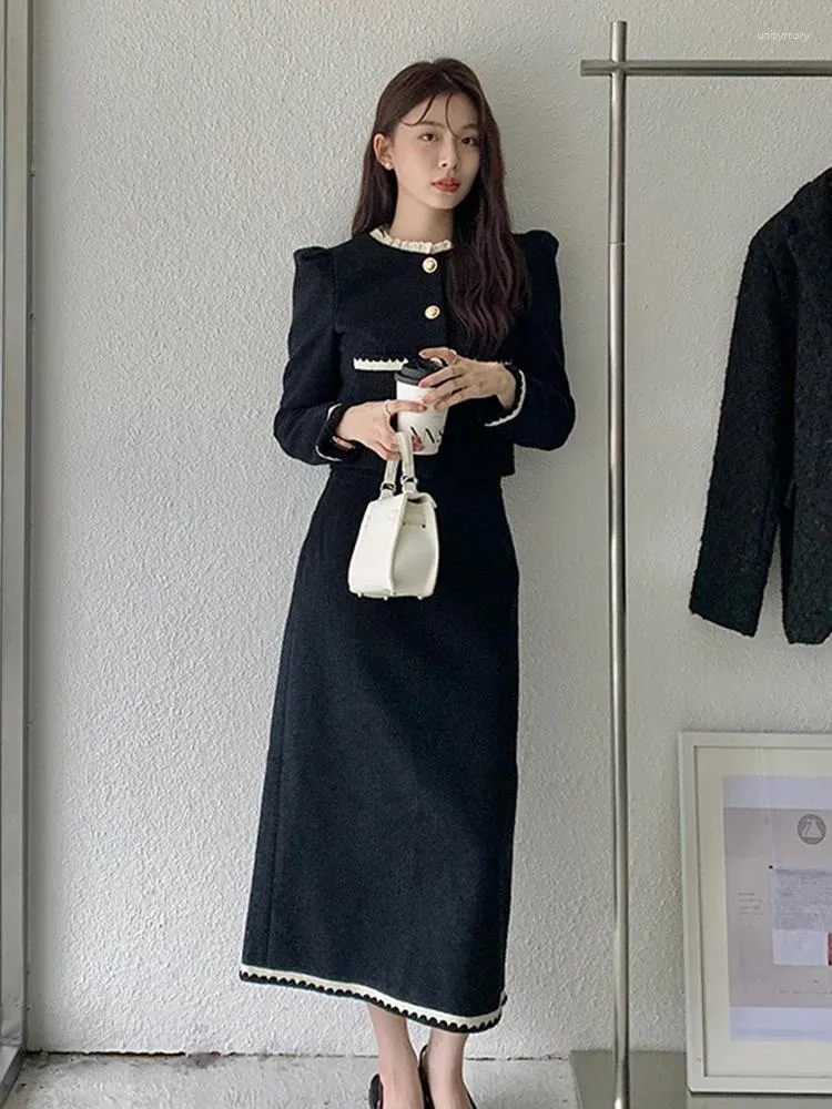 Work Dresses Korean Fashion Formal Outfit Women Short Coat Jacket and Long  A-Line Skirt Black Set from Dhgate Work Dresses - price 44.41