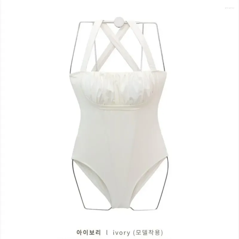 white bandeau swimming costume