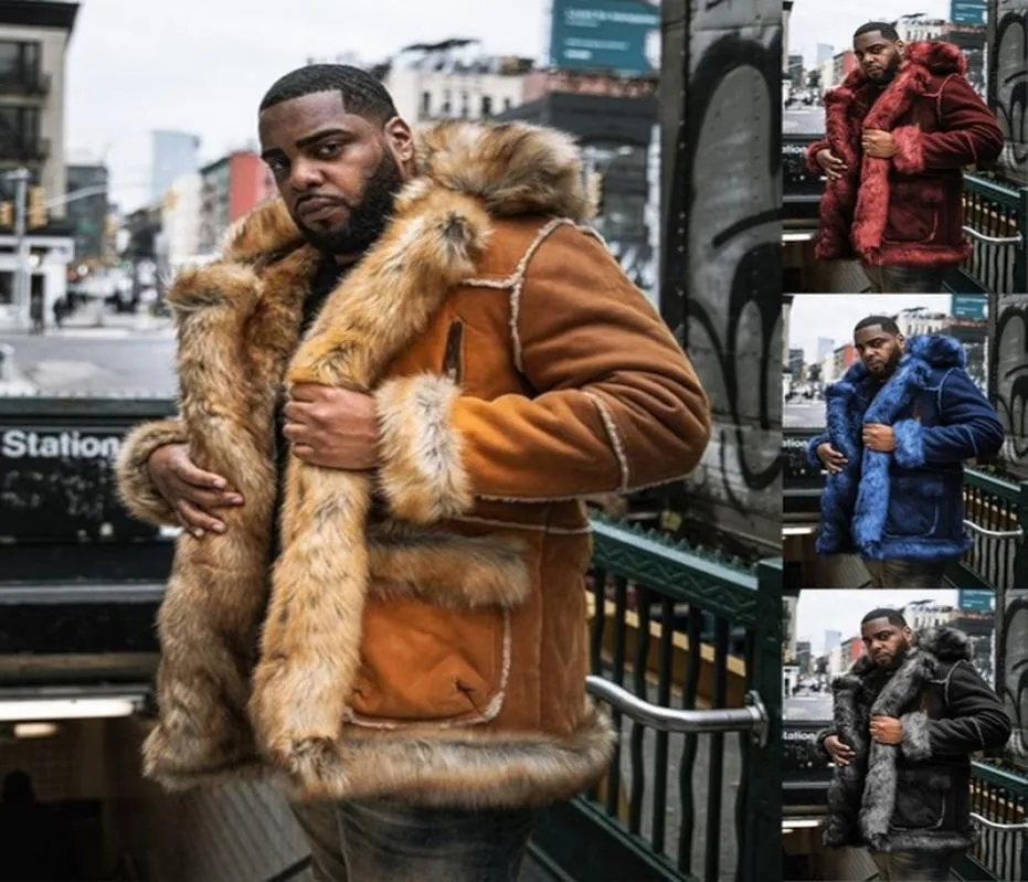 Chaqueta de otoño hombres falsos pelaje tibio ropa de calle ropa espesor de la capa de overpintería de primavera chaquetas de piel de oveja