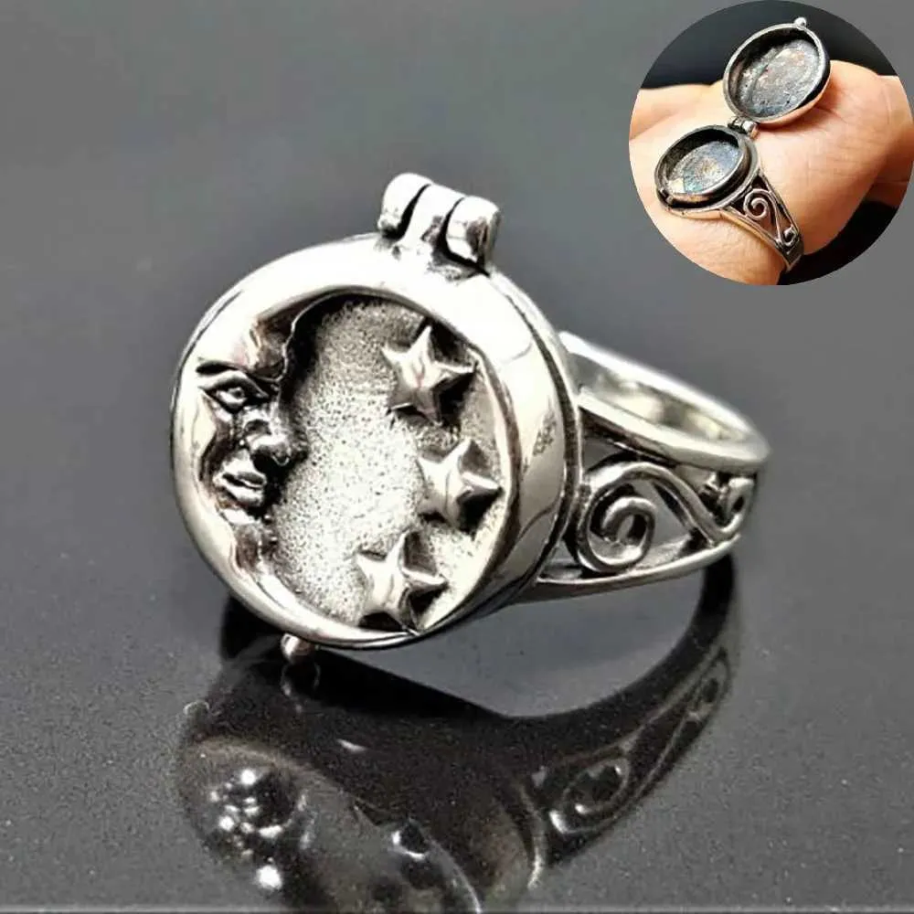 Band Rings Mens Punk Retro Star Moon Flip Box Ropen Rfashion Trend Hip Hop Rock Style Pop Party Jewelry Creative Gift J240516