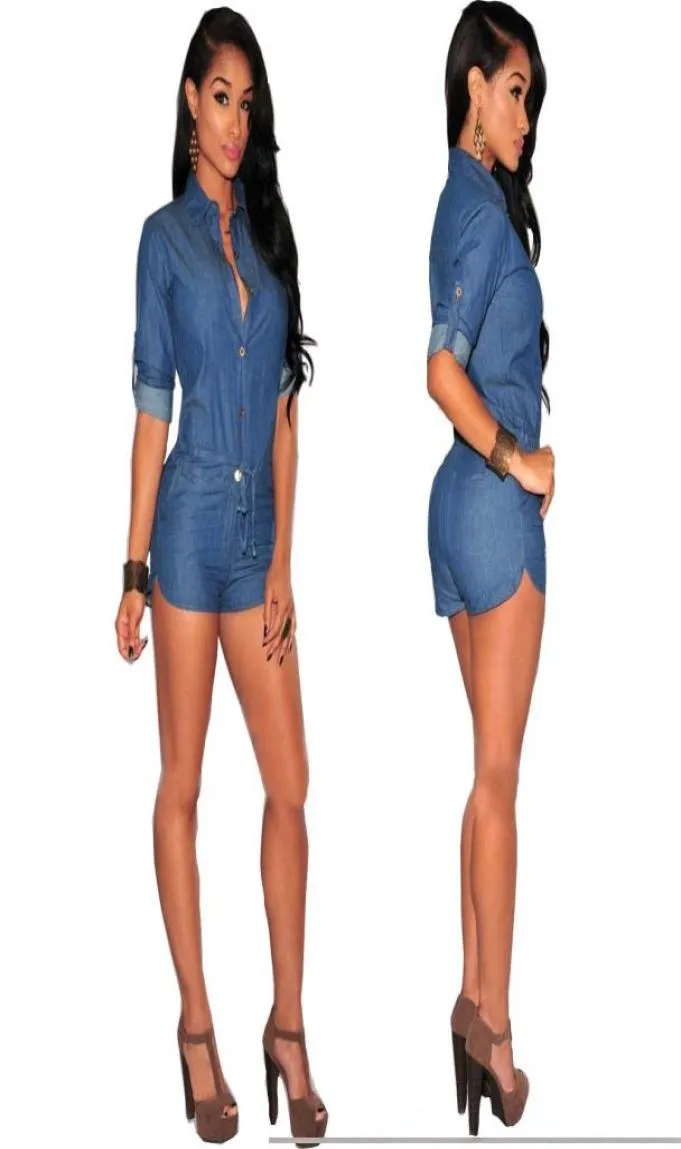 Fashon Sexy Rompers Women Jumps Curchs Vneck Club Courstes courtes Denim Bodys de Bodycon Bodycon à manches longues xxl3382382