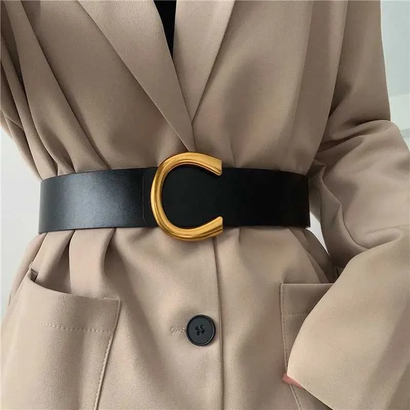 Otros accesorios de moda punk retro de hebilla grande cinturón de mujer nuevo diseño de cinturón negro de color marrón ancho de cuero de cuero de cuero put j240518