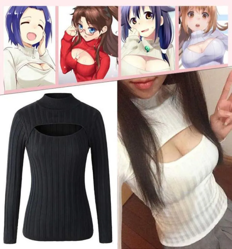 Japan Anime Kawaii Sweater Love Live Choker Cosplay Harajuku ita Sexig Turtleneck Knitting Pullovers Sexy Open Chest Sweaters X07219255423