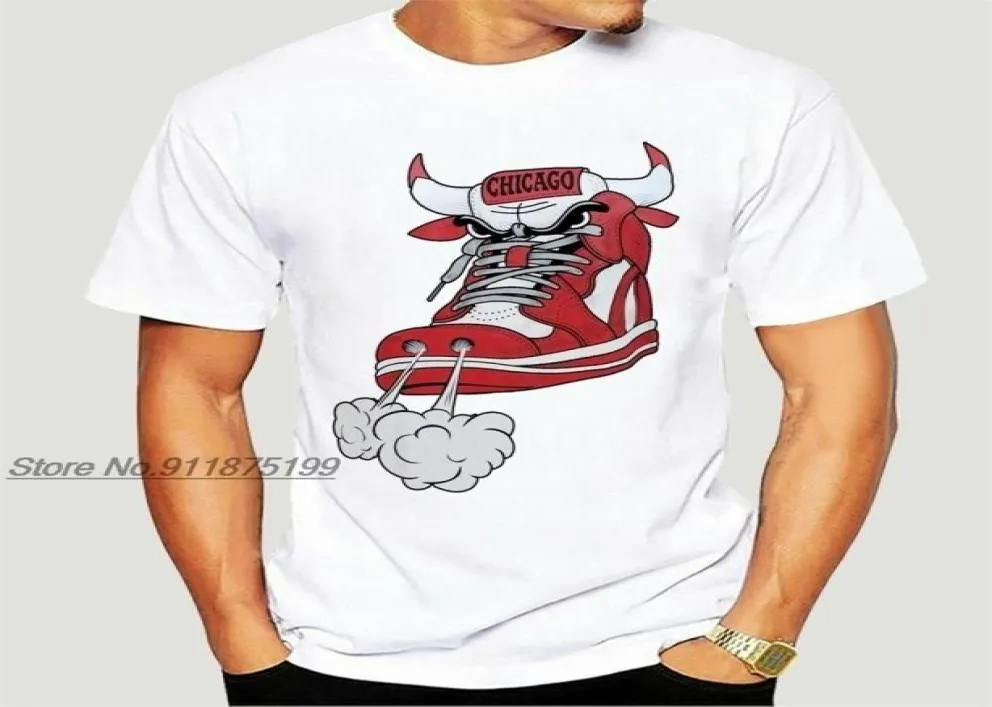 Men Chicago Shoe Bull Red White Hip Hop Longline Tshirt noir Tee Shirt 2205206697157