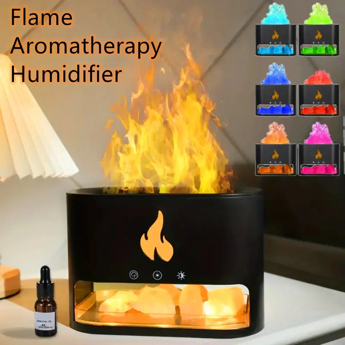 Fireplace Humidifier with Crystal Salt Rock, Fire Lamp, and Volcano ...