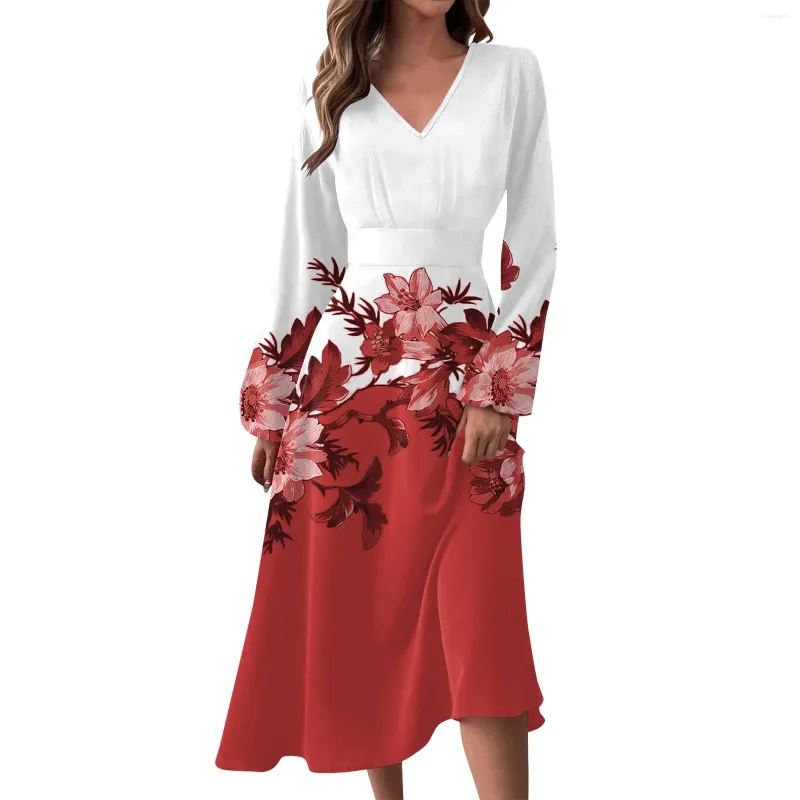 Elegant Floral Print Dress - V-Neck, Long Sleeve, Perfect Fall Dresses for  Women - Shop Now! from Dhgate Basic & Casual Dresses - price 38.36