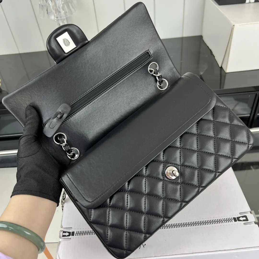 10A mirror designer high-quality leather bag single shoulder bag fashionable double-layer flap bag 25CM caviar sheepskin classic luxury bag handbag crossbody bag