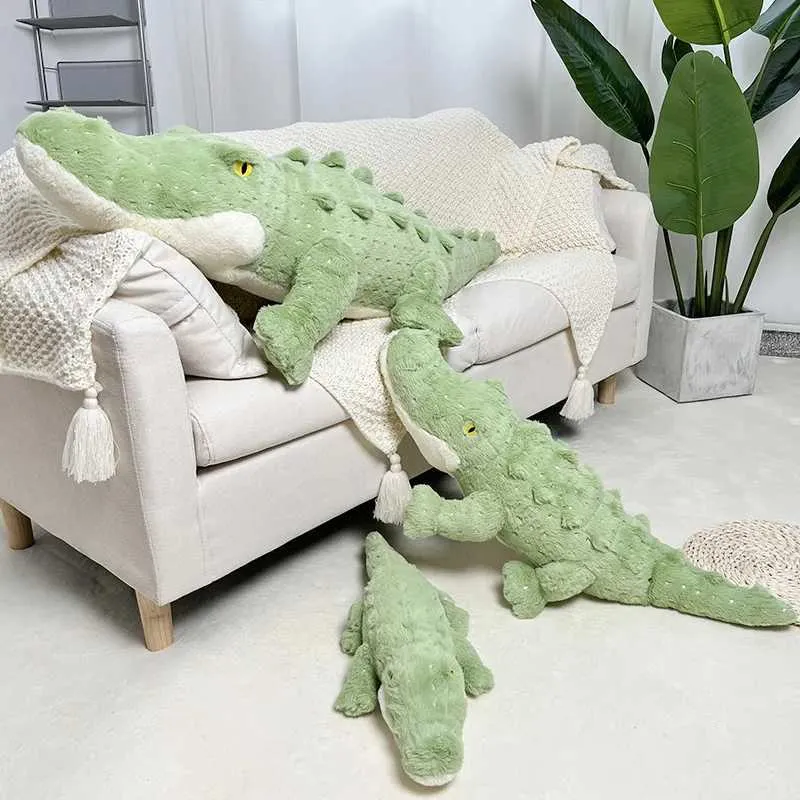 Large Green Crocodile Plush Toy Soft Stuffed Animal Pillow Giant Alligator Sofa Cushion for Kids Adults