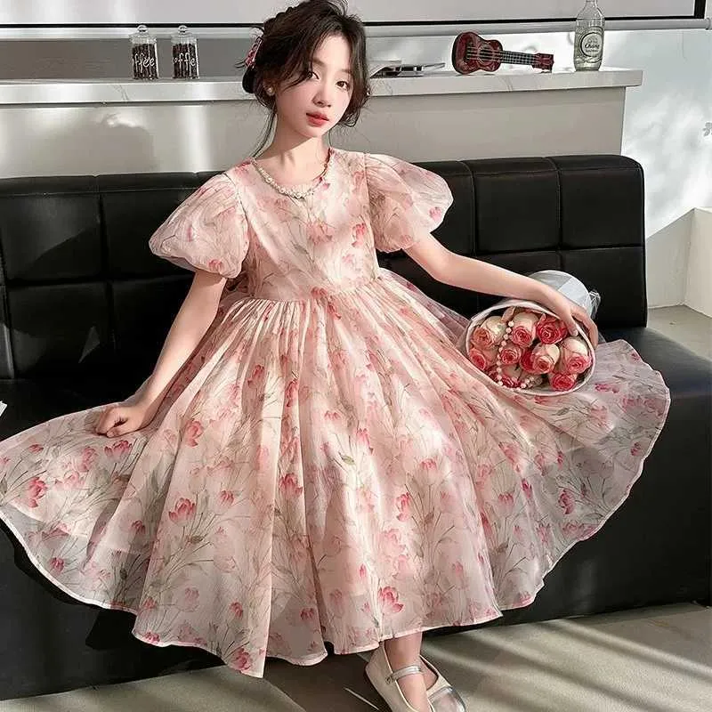 New Summer Midi Princess Dress For Girls Puff Long Sleeve Cute Print Loose Fit Sizes 13 15 D240520 From Cow04 24.95 DHgate.Com