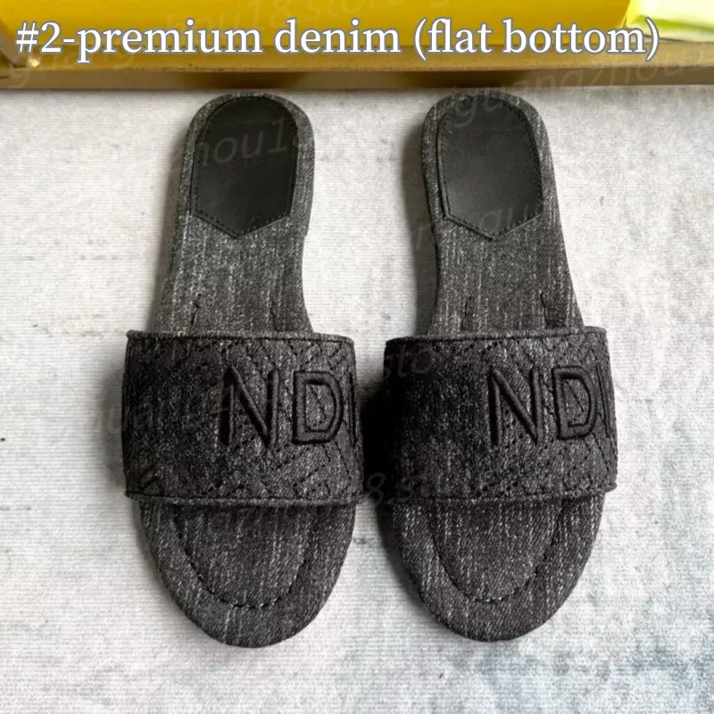 (go off picture not the description) 10A Premium Designer Denim Slippers with Embroidery Women's Double Button Sandals Summer Shoes with Platform 26583 27649 27648