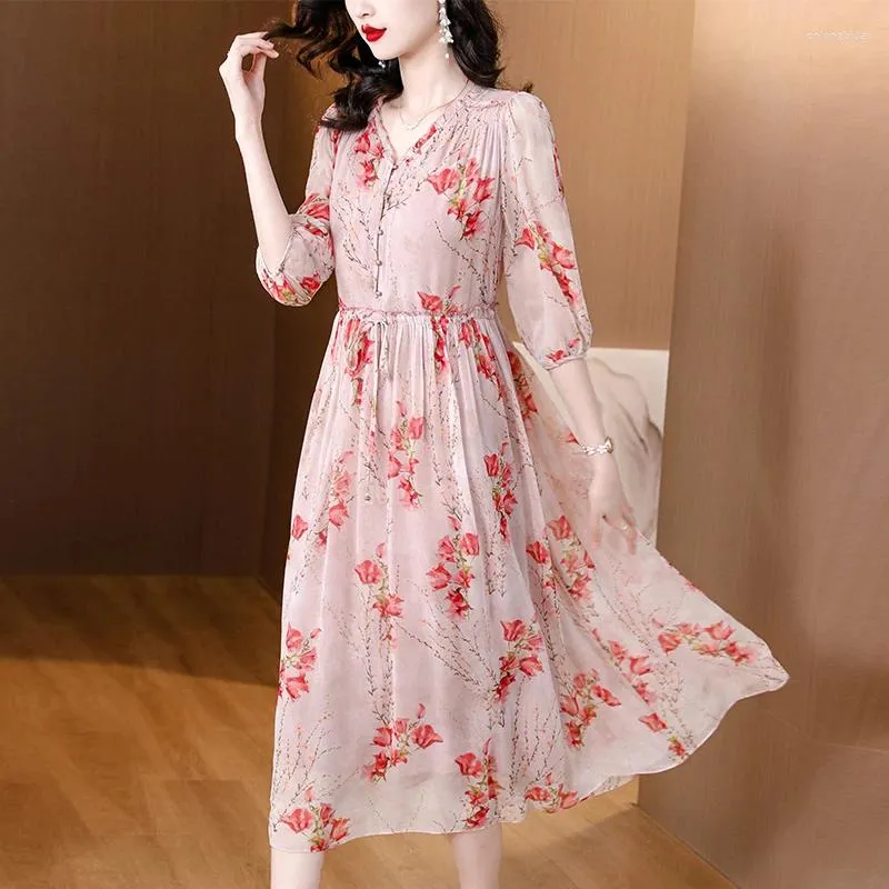 Chic Chiffon Printed Summer Dress, Womens Floral Knee-Length
