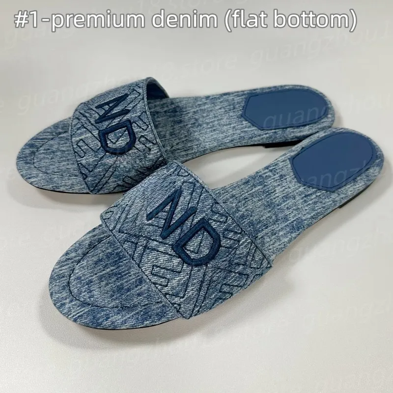 (go off picture not the description) 10A Premium Designer Denim Slippers with Embroidery Women's Double Button Sandals Summer Shoes with Platform 26583 27649 27648