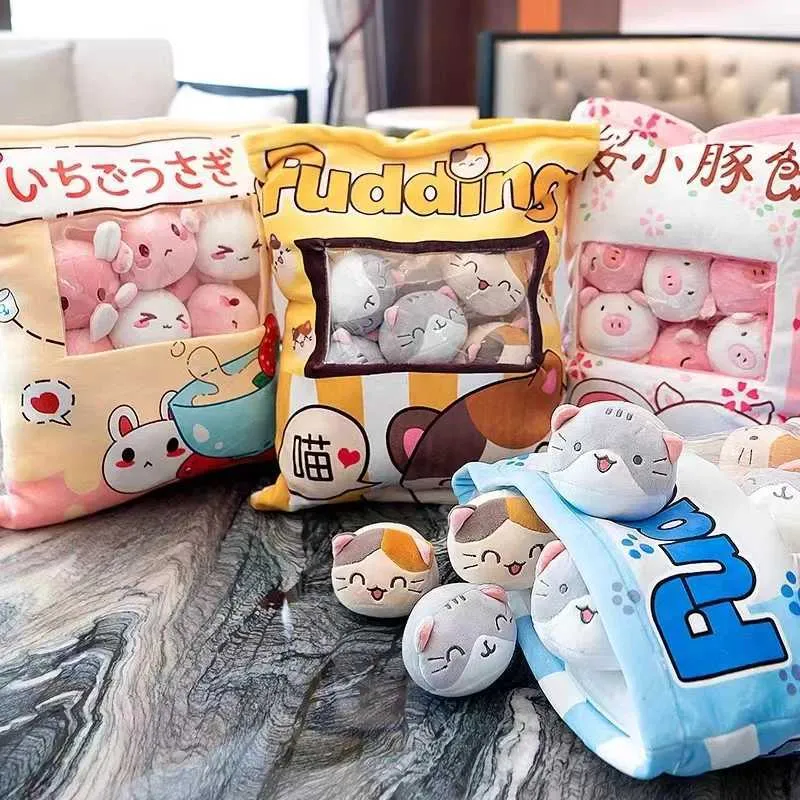 2024Plush Pudding Snack Pillows, Set of Soft Stuffed Toys Zipper Pouches