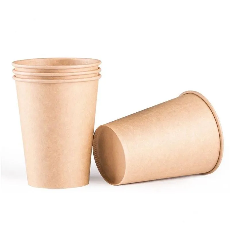 Copas descartáveis Palhadas papel kraft com tampa de café com leite de leite para bebida material de festa entrega de garda home garden cozinha, di dhdxp