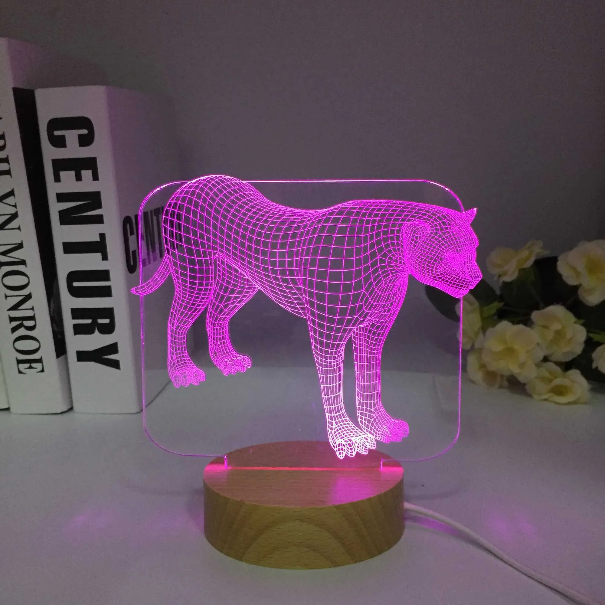 Novelty 3D Hologram Night Light Touch LED Desk Lamp Wooden Animal Leopard Unique Kids Gift Home Bedroom Decor From Guwenx 2.75 DHgate.Com