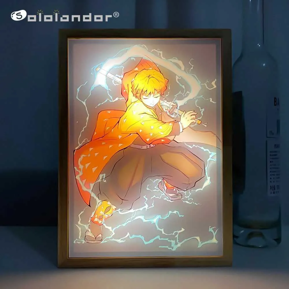 Anime LED Photo Frame Lamp Demon Slayer Zenitsu Agatsuma Unique Manga Decor 2024 Edition