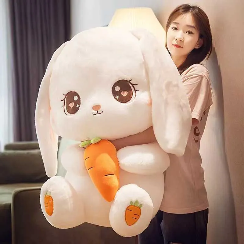 Stuffed Plush Animals 50cm Kaii White Rabbit Hug Carrot Plush Toy