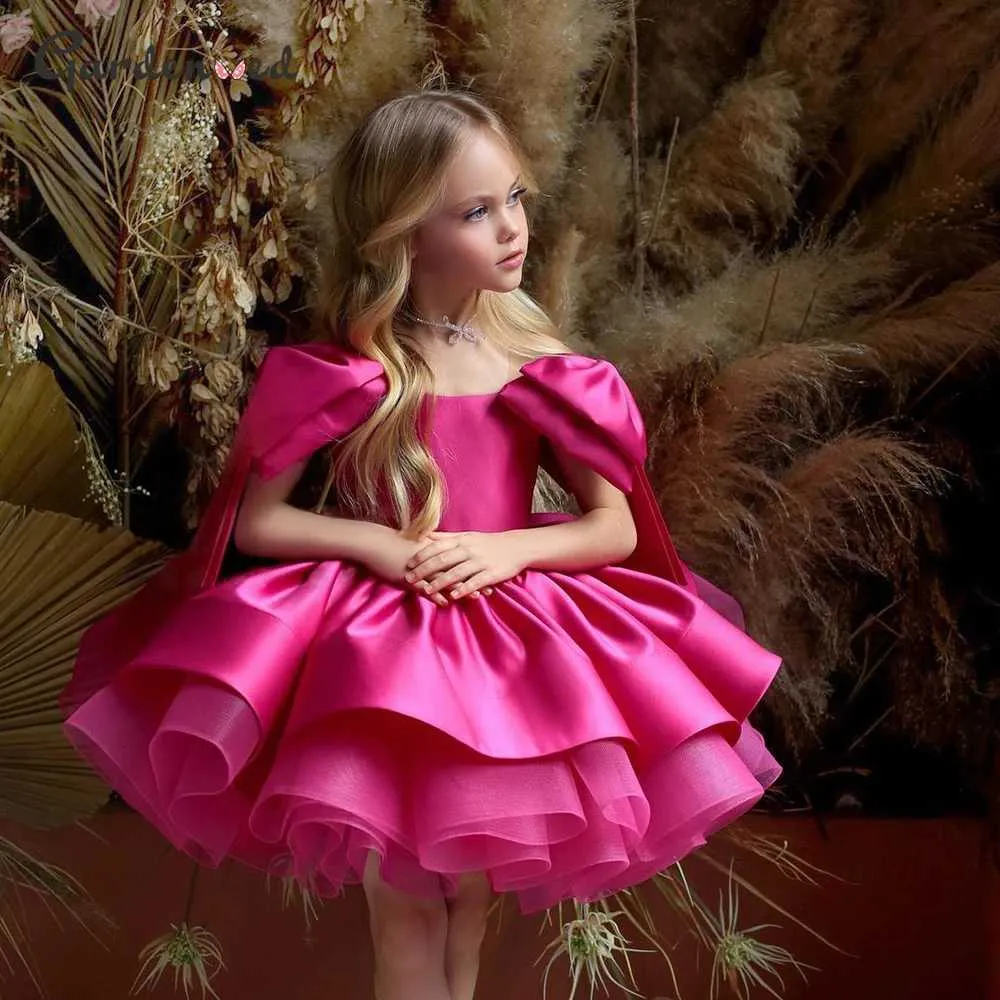 Girls Flower Girl Dress with Laminated Fluffy Sleeves and Rose Satin Bow  Childrens Party Dress d240529 from Dhgate Girls Dresses - price 114.85