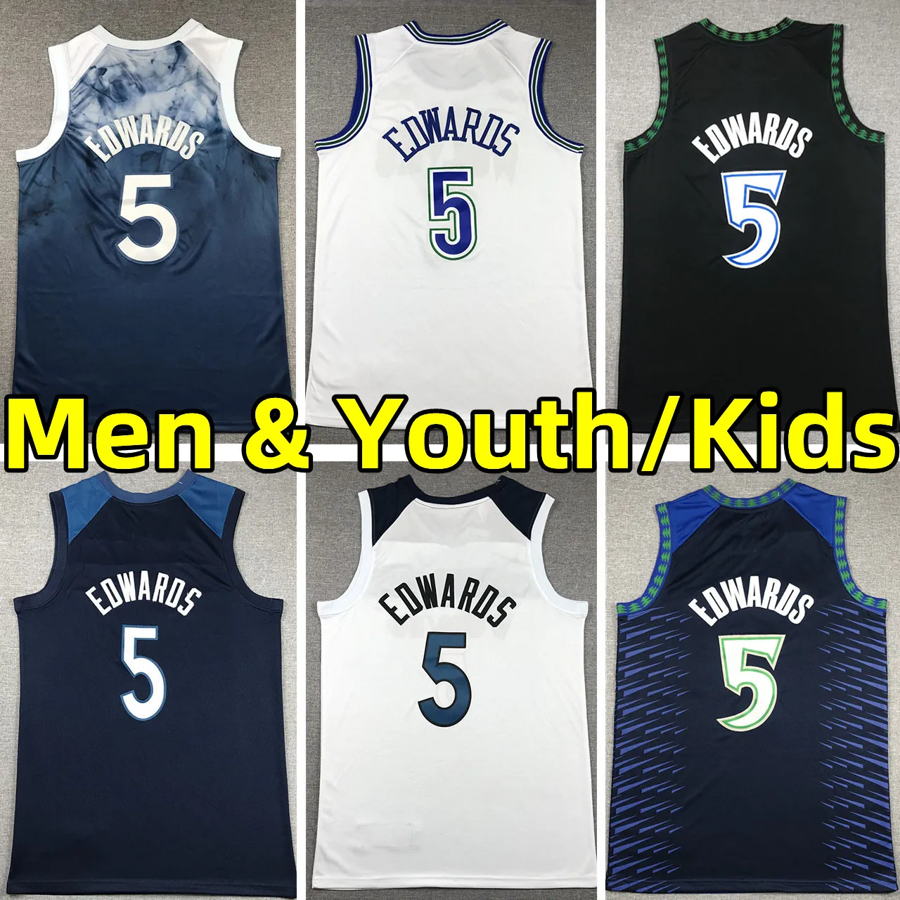 5 Anthony Edwards Men Kids Min Timberwolve City Jersey Edition Vest Wear Adult Children Youth