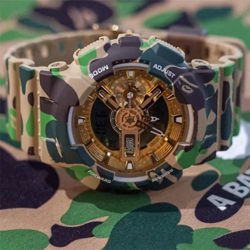 Men s Sport Digital Quartz Watch Full Function Iced Out Watch World Time LED Large Dial Automatic Hand Lifting Lamp Oak Series