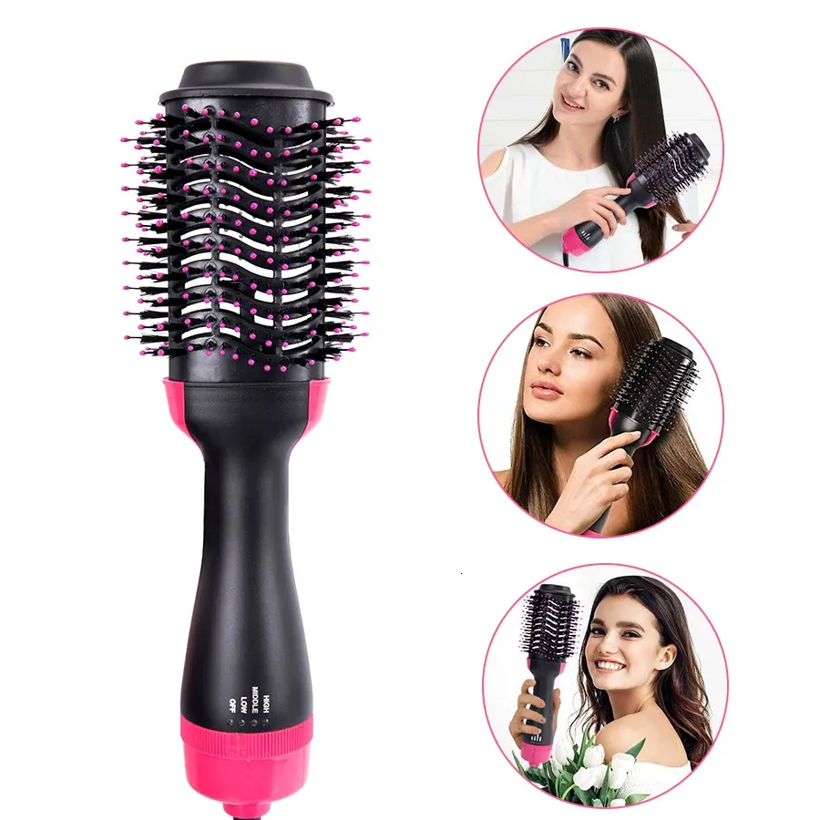 Salon professionnel de la brosse à air sèche à cheveux et volumizer 3in1 outil de style curleur lisseur 240515