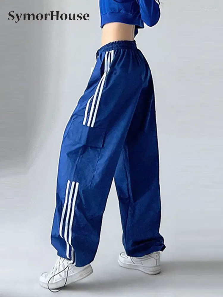 Womens Pants Spring Summer Autumn Striped Sweatpants Women Hip Hop Streetwear Baggy Wide Leg Cargo High Waist Drawstring Trousers From 18 18 DHgate