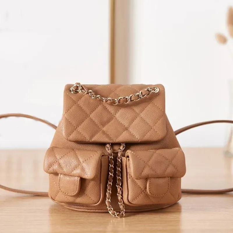 23A Leather Backpack Designer Brown School Backpacks Purses Chain Shoulder Bag Women Mini Luxurys Double Leather Bag Basket Fashion Flap Bags Crobody Hbags Tote From 71 68 DHgate