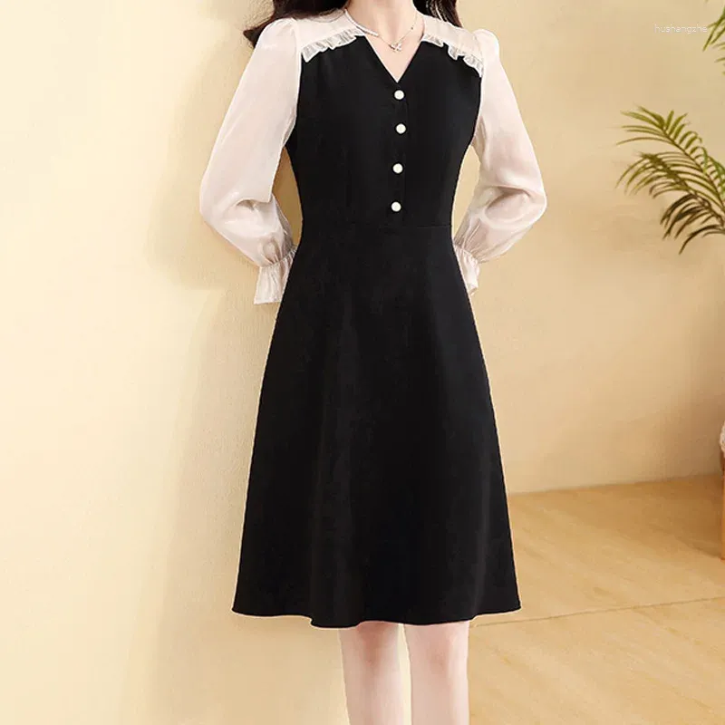 Womens Black V-Neck Knee-Length A-Line Dress with Flutter Sleeves and  Button Closure for Autumn from Dhgate Basic & Casual Dresses - price 37.64