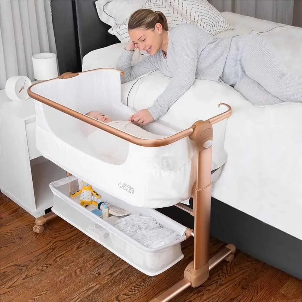 Premium Portable Crib with Storage Basket, Easy-Fold Baby Bassinet - Main Image