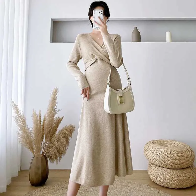Robe Tricotee De Maternite Elegante Pour Le Confort De Grossesse Dautomne Hiver Du 53 81 DHgate