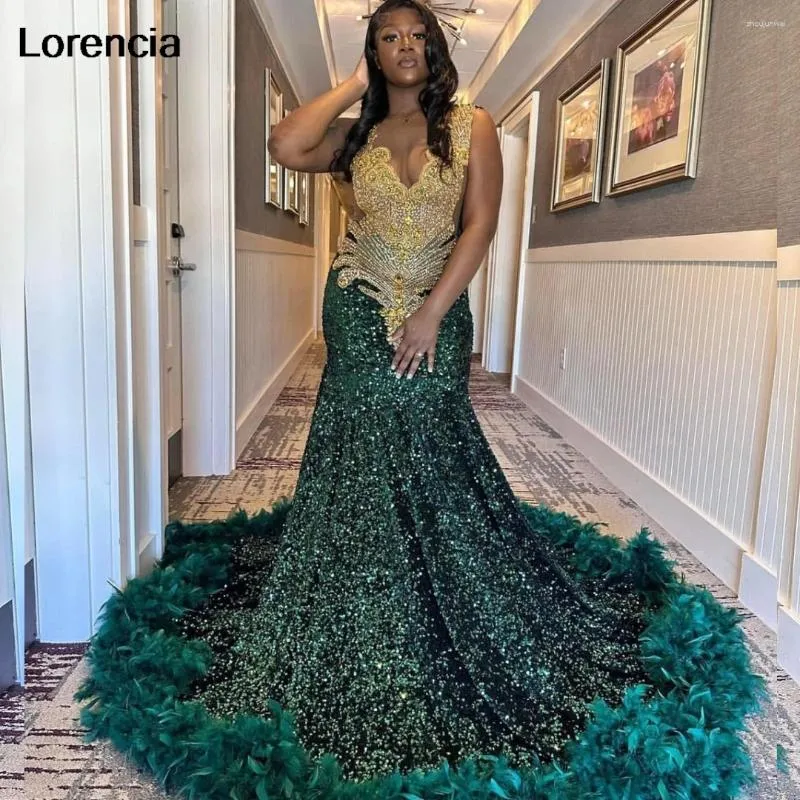 Lorencia Sparkly Green Mermaid Green Sparkly Prom Dress With Ruffles Sequins Gold Beading And Rhinestones Perfect For Black Girls Birthday Gala YPD172 From Zhoujunwei 186.91 DHgate.Com